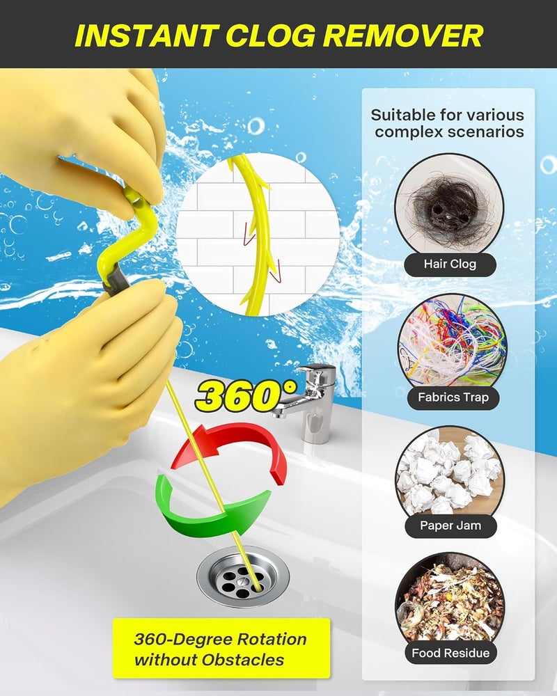 DrSnake 35inch Drain Clog Remover, Drain Cleaner Hair Clog Remover with Rotating Handle and 7 Refills, Drain Hair Remover Plumbing Snake, Easy and Quick Unclog Bathtub Drain, Sink, Shower (7 Pack) - Image 3